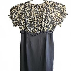 Connected Woman Black and Beige Leaf Print Dress Size 24W